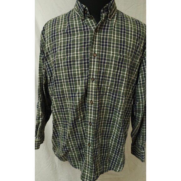 Eddie Bauer Mens Large Reg Green Plaid Heavyweight Button Down Long Sleeve Shirt - Picture 1 of 10